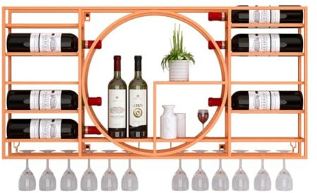 Metal Wall Mounted Display Shelf for Bottles and Glassware Orange Floating Bar Organizer for Home Kitchen 35.4x4.3x16.5in