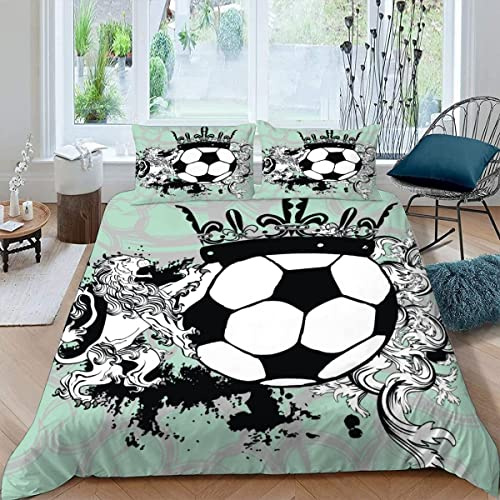 Parure de lit en microfibre douce avec housse de couette et taies d'oreiller - Motif ballon de football sportif - Idéale pour adultes et adolescents - Douce et confortable - 230 x 220 cm - King Size