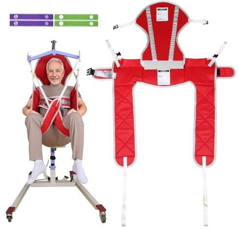 Hoyer Lift Sling for Toileting，Divided Leg with Head Support Sling for Patient Lifts Red Lift Sling, 500lb Weight Capacity (Large with Head Support)