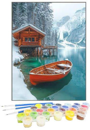 Malen Nach Zahlen Erwachsene Winter, Paint by Numbers Boot DIY mit Pinseln und Acrylfarben Handgemalt öLgemäLde Leinwand für Kreative Heimdekoration Geschenke für Frauen, Ohne Rahmen 50 x 70 cm D7-B