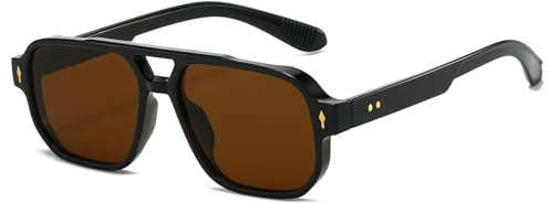 LJCZKA Retro Kvinnor Pilot Solglasögon Dubbeldäck Män 70-tal Fyrkantiga Solglasögon med UV400 Skydd, Svart #2, M