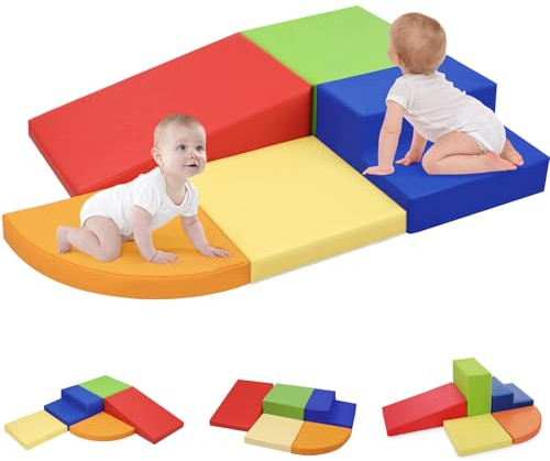 SweHouse 5-Piece Pu Baby Climbing Building Blocks, Toddler Soft Play Equipment, Family Soft Game Set, Soft Foam Climbing Training Suitable for 1-3 Years Old Crawling (Sponge Climbing Set-Color)