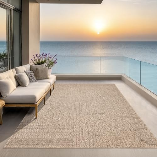 the carpet Kansas Outdoor Teppich – Wetterfester Indoor & Outdoor Teppich im Jute-Look für Balkon, Terrasse, Garten, Wohnzimmer & Esszimmer, pflegeleicht und UV-beständig, ca. 300 x 400 cm