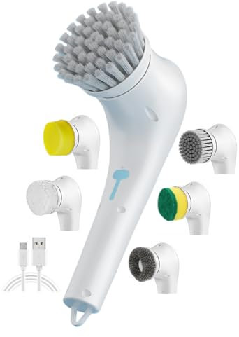 Brosse de nettoyage électrique portable, adorable outil de nettoyage pour carrelage de salle de bain, têtes remplaçables, brosse de douche multifonction pour carrelage, baignoire et surfaces de sol