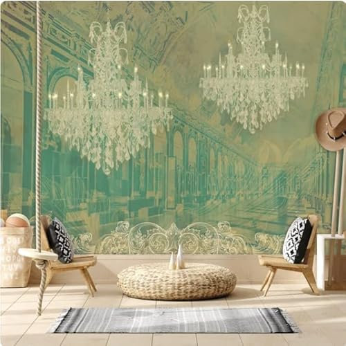 XLMING Chandelier D'Architecture Vert Vintage Art 3D Papier Peint Luxe Décoration Manger Adulte Intérieure Salon Canapé Chambre Fond TV Mur-430cm×300cm