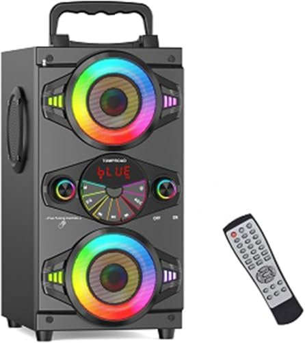 Portable Bluetooth Speakers 60W Big Powerful Wireless Loud Stereo Bass Sound Boombox Home Party Speaker with Subwoofer, FM Radio, LED Colorful Lights (Black)