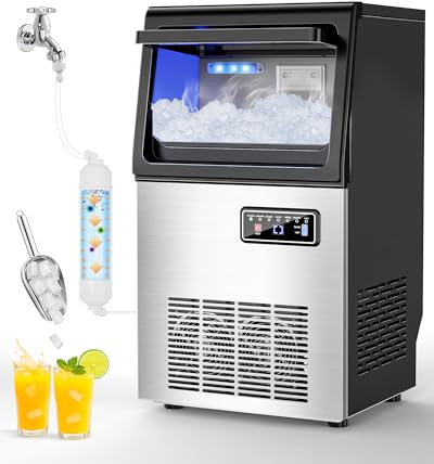 Nugget Ice Maker Commercial, Chewable Ice Cubes 85Lbs/24H with 15Lbs Storage Bin Undercounter Stainless Steel Ice Maker Machine with Self-Cleaning for Home Office Kitchen Party