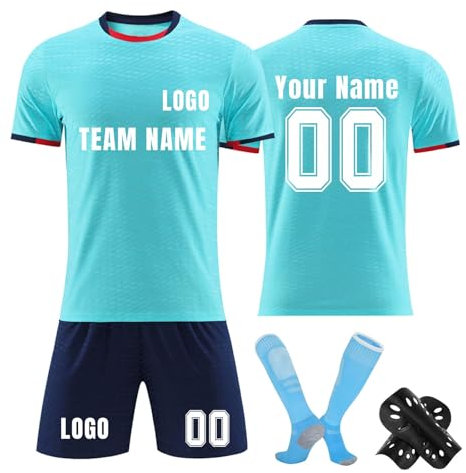JKJFJKA Personalised Football Kits for Kids Adult,Soccer Jerseys Kit with Name Number Custom Jersey Shirts&Shorts&Socks and Guard Plate Set for Men Women Boys Girls