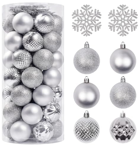 Christmas Tree Decorations Ornament Set, 60ct 2.36 Inches Silver Shatterproof Christmas Ball Ornaments, Hanging Ball for Xmas Holiday Wedding Party Decor