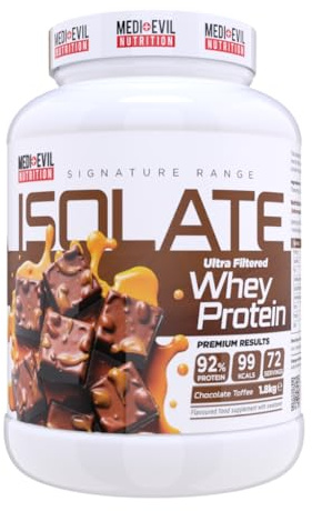 Medi Evil Nutrition Whey Protein Isolate 1.8kg – High Protein, Low Sugar, Low Carb, 99 Calories, Premium Protein Powder for Lean Muscle & Strength from Grass Fed Whey (1.8kg, Chocolate Toffee)