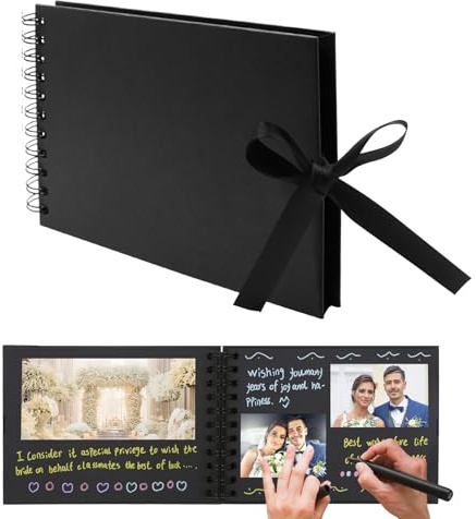 Álbum de Fotos Scrapbook A5 Para Pegar Y Escribir,Diy Personalizar Spiral Scrapbooking Álbum De 30 Páginas Negras Albumes De Recortes Regalo Para Bebés, Amigos, Libros de Firmas