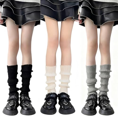 OIXEYA 3 Paio Leg Warmers, Scaldamuscoli in Cotone da Donna, Caldo e Confortevole, Calze al Ginocchio, Alze Lunghe per Calze Sportive Casual da Festa, 42 cm di lunghezza