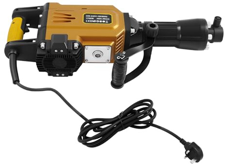 1700W Electric Heavy Duty Jack Hammer Concrete Breaker Electric Demolition Jack Hammer with 3 Chisels Tree Digging Machine with Portable Box 360° Rotating Handle Concrete Breaker for Garden, Lawn