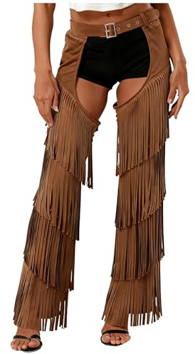 iiniim Pantalon Chaps De Cow-Boy avec Franges Femme Pantalon Ouvert Entrejambe Costume Cow-Girl Occident