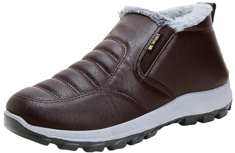 Generisch Black Winter Boots Men's Warm Ankle Boots Slip On Snow Boots Non-Slip Short Shaft Soft Sole Bootie Comfortable Winter Boots Men Slip-On Boots Without Laces, brown, 9 UK