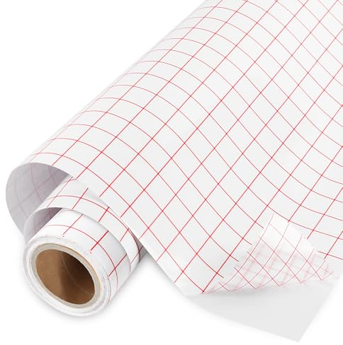 MOXYOY Transfer Tape for Vinyl, Self Adhesive Vinyl, 12 x 10FT Medium Tack Transfer Paper, Red Alignment Grid Transfer Paper Ideal for DIY Crafts, Glass, Windows, Signs Stickers, Party Decoration