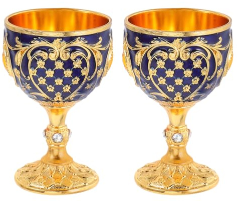 SHINEOFI 2pièces Gobelets Or Calices Décoratifs Métal Coupes pour Halloween et Cérémonies Verres à Liqueur Rétro