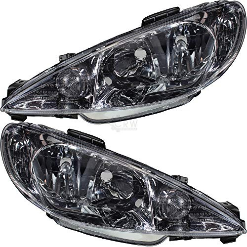 Halogen Scheinwerfersatz Scheinwerfer Satz Hauptscheinwerfer Set links rechts elektrisch W5W H7/H7 PY21W klar/chrom passend für 206 CC 2D 2A/C 2E/K
