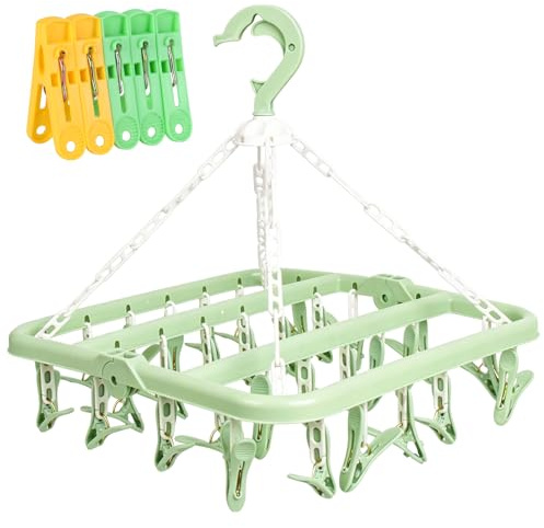 HCFGS Clothes Socks Drying Hanger 32 Peg Clips And Drip Foldable Washing Clothes Hanging Rack, Multi-Functional Clothes Pegs for Washing Line for Underwear, Baby Clothes, Hats, Socks