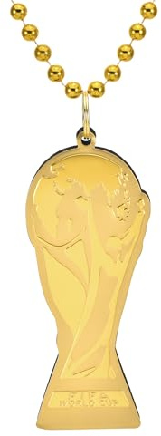 Collier de perles sous licence officielle Coupe du monde de la FIFA 2026 – Pendentif trophée de la Coupe du monde surdimensionné doré de 91,4 cm – Équipement ultime de jour de match de football et