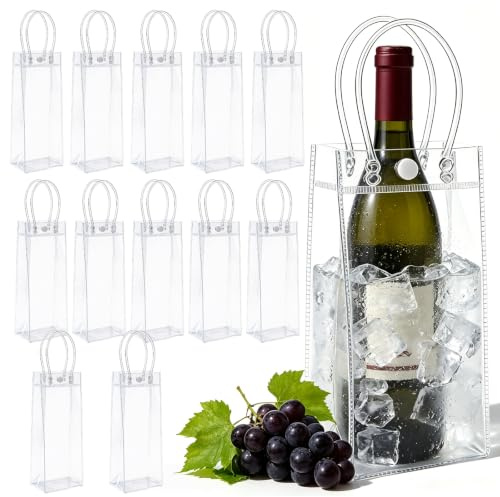 12 enfriadores de botellas de hielo: bolsas de hielo de PVC, enfriador de botellas, 10 x 25 x 10 cm, enfriador de champán transparente, a prueba de fugas, bolsa de huevo con asa para cerveza fría