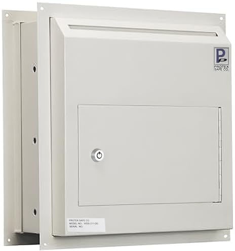 Protex WDS-311-DD Through-The-Wall Drop Box, for cash, checks and envelopes,Piano hinge,Pre-drilled anchoring holes,Metal baffle,Adjustable metal frames, double steel door off-white