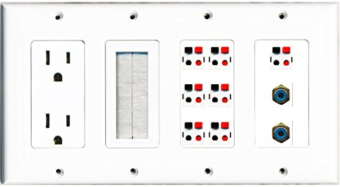RiteAV – (4 Gang) 15 A Steckdose, mesh-brush 2 RCA blau 7 Lautsprecher Jack-weiß