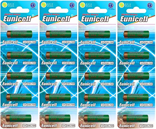 20 x 23A 12V (4 Blistercards a 5 Batterien) Quecksilberfreie Alkaline Batterien MN21, 23A, V23GA, L1028, A23 EINWEG Markenware Eunicell