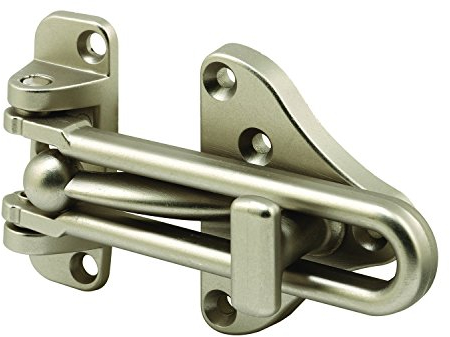 Defender Security U 11316 Protector de Puerta de Barra oscilante con Cerradura Auxiliar de Alta Seguridad, Níquel Satinado, 1 pack