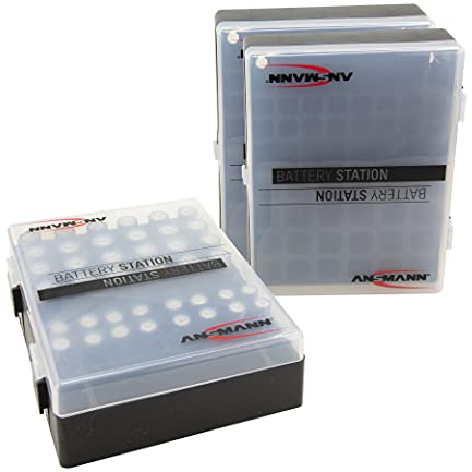 ANSMANN Batteriebox für AAA Micro, AA Mignon & 9V Block Akkus und Batterien - Praktische Akkubox zum Schutz & Transport für 48 Accus - Batterie Box & Akku Box zur Aufbewahrung - 3 Stück, schwarz