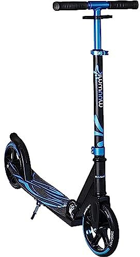 muuwmi Aluminium Scooter – Tretroller, 205 mm, ABEC 7, für Kinder und Erwachsene, GS-geprüft, höhenverstellbar, blau