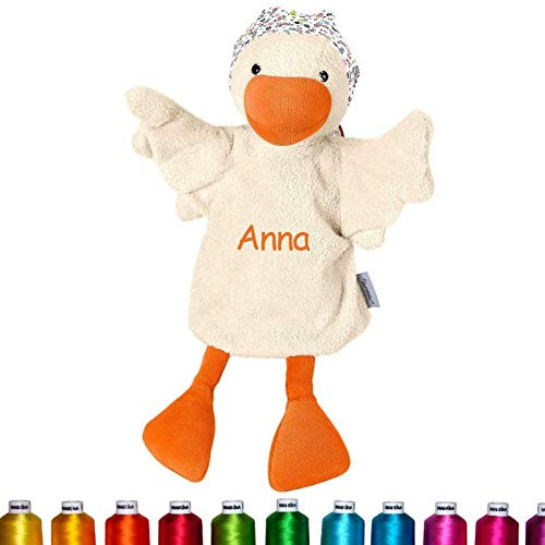 Sterntaler Handpuppe Gans, mit Namen Bestickt, Kasperlepuppe Tierhandpuppe fürs Kasperletheater, personalisiert mit Wunschname Wunschtext, Geschenk zur Geburt Taufe Geburtstag Weihnachten