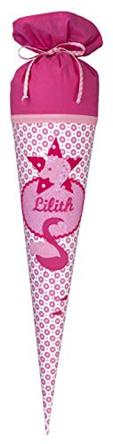 crepessuzette Stoffschultüte mit Wunschnamen, Schultüte aus Stoff Flamingo, Einhorn