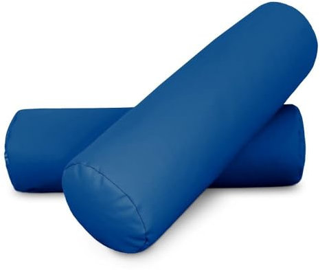 HAPPERS 2 Cojines cilíndricos de 50x15 en Polipiel Azul. Rollo Cervical para aliviar Dolor postural o Dormir