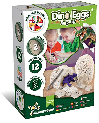Science4you - Dinosaurier-Eier Starter Kit für Kinder - Wissenschafts Kit zum Graben von Dinosaurier-Eiern - Paläontologie Spiel mit 2 Eiern, Lernspielzeug mit Dinos für Kinder von 5 6 7 8 9 Jahren