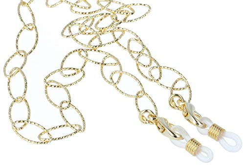 Pricon Hochwertige Brillenkette Florence aus leichtem Metall mit Gummischlaufe und Stopper (Gold Oval)