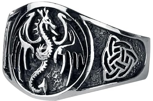 etNox hard and heavy Dragon Männer Ring silberfarben