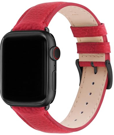Fullmosa Lederarmband Kompatibel mit Apple Watch Armband 40mm 42mm(Series 11/10) 41mm 38mm Damen Herren, Leder Band für iwatch SE 3 2 1 Series 11 10 9 8 7 6 5 4, Rot+Rauchgraue Schnalle