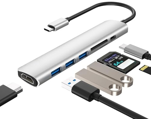 Walnew USB-C-Hub, MacBook Pro USB-C-Adapter, 7-in-1-Typ-C-Hub mit 4K USB-C auf HDMI, SD/TF-Kartenleser, USB C 100 W PD-Dock für iPad Pro/MacBook Pro/Air (Thunderbolt 3)/Typ C-Geräte | Typ C Multiport Dongle Adapter für MacBook, Mac, iPad, Surface Laptop, Chromebook, Dell XPS, Samsung Galaxy Tab