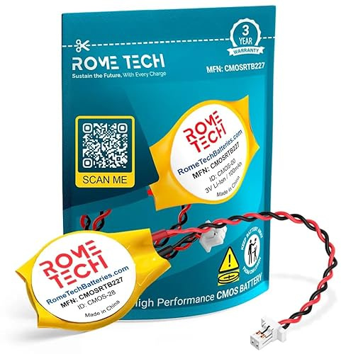 Rome Tech CR2032 CMOS Battery for HP ProBook 645 G2 / Dell Vostro 5320 / HP Elitebook 8460P- Laptop Backup BIOS RTC 3V CR 2032 Battery with 2 Wire Medium Cable Long Connector