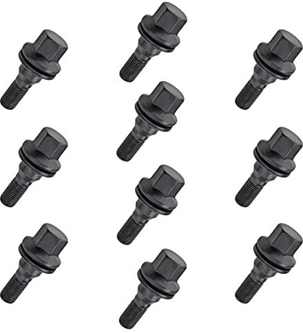 10x Radschrauben M12x1,25 Flachbund SW17 Bolzen Schwarz