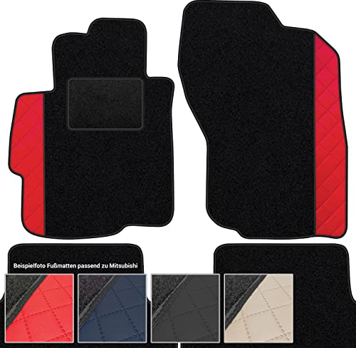 moto-MOLTICO Fußmatten Auto Velours Autoteppiche Schwarz Automatten Set 4-teilig - Auffälliges Design - passend für Mitsubishi Colt 2005-2012 3 Türen (Rotes Muster)