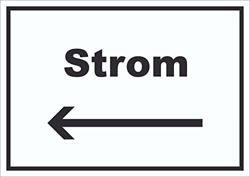 HB-Druck Strom Schild mit Text und Richtungspfeil Links Anschluss waagerecht A0 Rückseite selbstklebend