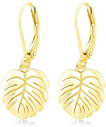 Monstera Earrings 925 Sterling Silver Leverback Earrings Palm Leaves Tropical Earrings Plant Dangle Drop Earring for Women Girls Fashion Jewellery, Sterling Silver