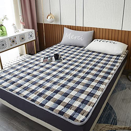 V&U Franela Suave Fina Colchón,Piso Aterciopelado para Mantener El Calor Alfombra De Dormir,Acolchado Plegable Colchones para El Otoño Invierno Use Ropa De Cama-Enrejado 150x200cm(59x79inch)