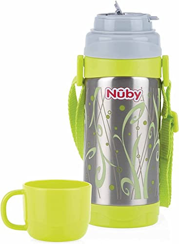 Nuby Stainless Steel Bottle Flask with Cup | Insulated up to 6 Hours, Non-Spill & Leakproof | for Hot & Cold Drinks | 360ml | for Kids, Infants & Toddlers | Age: 4yrs+