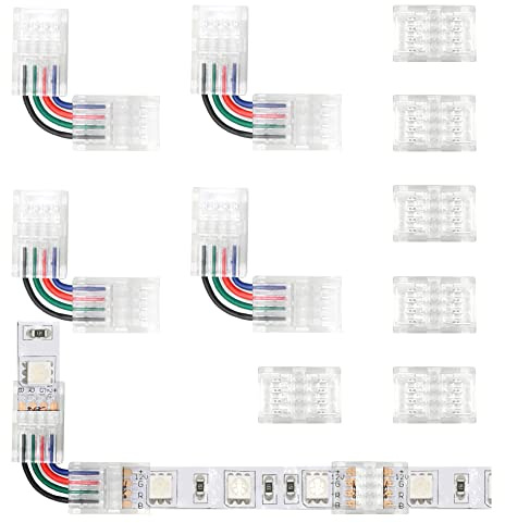 Arotelicht RGB LED Strip Verbinder, 10mm, LED Strip Eckverbinder 4 Polig für RGB 5050 LED Streifen, 10Pcs