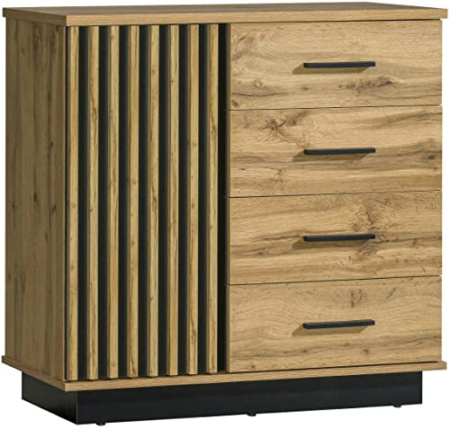 MINIO go for it - Kommode Lamia Sideboard 90cm Breit mit Schubladen | Wohnzimmer Möbel, Sideboard Schlafzimmer, Kommoden Schlafzimmer, Schubladenkommode, Farbe Wotan Eiche / Schwarz Matt