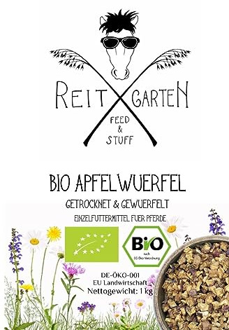 Reitgarten´s Bio Apfelwürfel getrocknet & gewürfelt 1 kg Pferd Obst Futter Leckerlie garantiert ohne Zusatzstoffe und zugesetztem Zucker Apple Organic