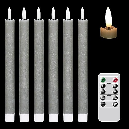 Eldnacele LED Stabkerzen mit Timerfunktion und Fernbedienung, Grau, 6er Set